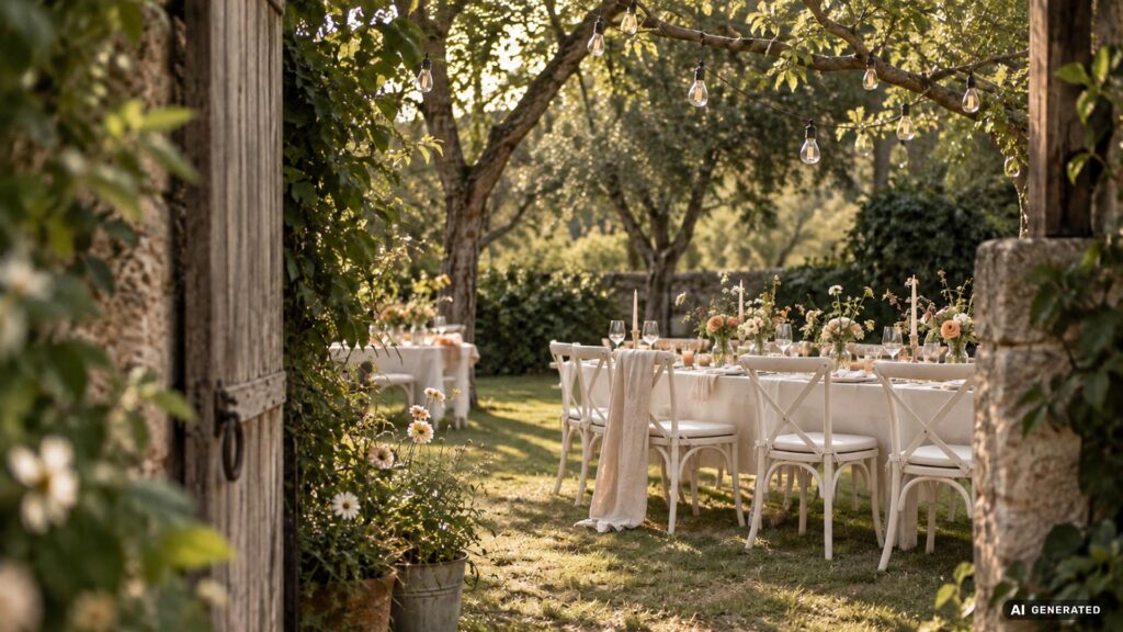 Gartenhochzeit-Tafel im Garten